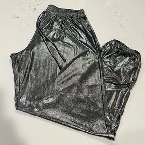 Kim & Cami Shiny Metallic Black Track Joggers